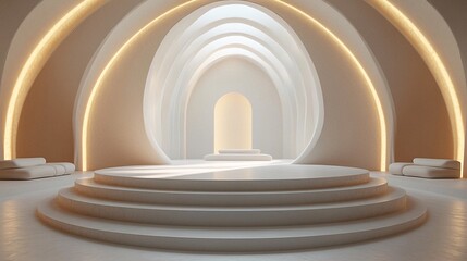 Obraz premium Elegant White Podium with Abstract Light Beams