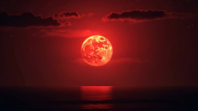 Crimson Celestial Sphere over Calm Ocean