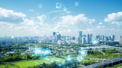 Naklejka premium A high-tech AI-powered smart grid for energy efficiency in smart cities, modern urban environment with advanced grid systems and real-time energy analytics, Grid style