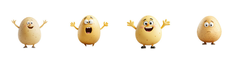 3D cartoon potato character isolated on white background. Mix Collection Png.