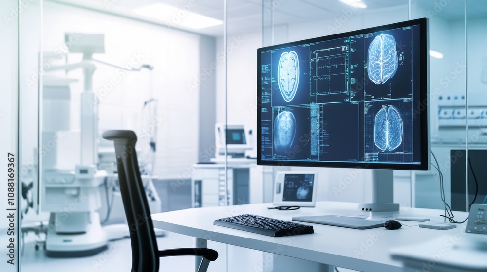 Poster A high-tech AI-powered smart health diagnostics system, modern medical office with advanced tools for real-time health monitoring and diagnostic analysis, Diagnostics style