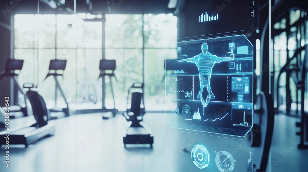 Aufkleber a high-tech ai-powered smart health monitoring system for fitness, modern gym environment with integ