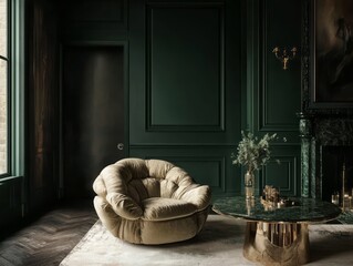 Luxurious Living Room Interior Design Featuring Plush Armchair