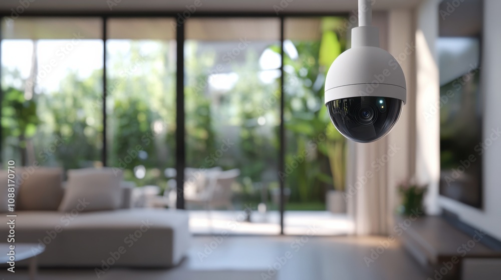 Aufkleber A high-tech AI-powered smart home security system, modern home environment with integrated cameras and automated threat detection features, Security style
