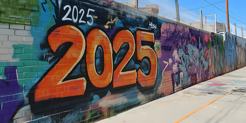 ストリートアートスタイルの2025年グラフィティウォール