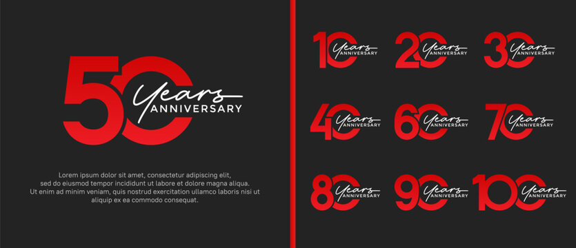 set of anniversary logo flat red color on black background for celebration moment