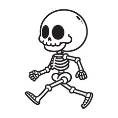 Line art of skeleton walking cartoon vector