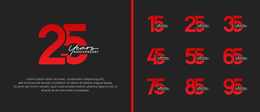set of anniversary logo flat red color on black background for celebration moment