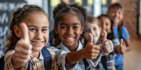Obraz premium Happy Students Giving Thumbs Up, School Success, Positive Education