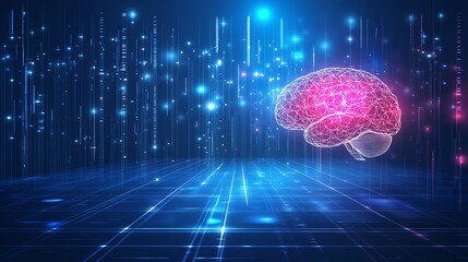 Abstract digital brain with glowing lines.