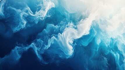 Abstract Ocean Wave Texture in Deep Blue and White Tones, Capturing the Fluid Dynamics of Water Surface and Light Reflections for Background Use