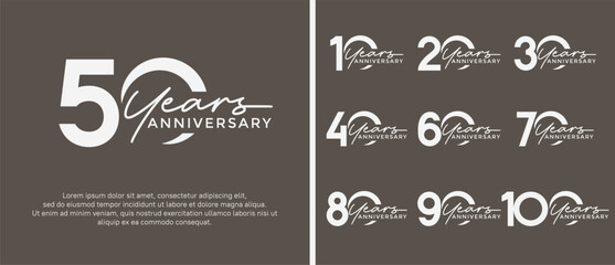 set of anniversary logo flat white color on brown background for celebration moment
