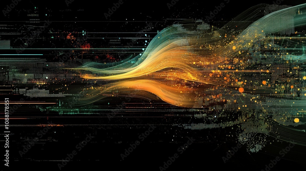 Poster a flow of data through a neural network, highlighting the transformation from basic inputs to sophis
