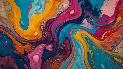 colorful mix of flowing paint. mixed. on canvas texture cloth. abstract background Artwork, digital painting, ultra detailed, ultra HD