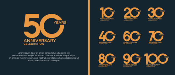 set of anniversary logo flat yellow color on black background for celebration moment