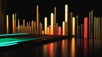 Obraz premium Abstract black background with 3D Colorful charts and graphs with statistics to innovative analyze business potential and forecast future development of companies growth.