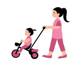 Mother and child riding trycicle