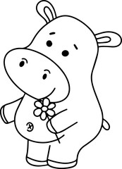 Cute hippopotamus line drawing