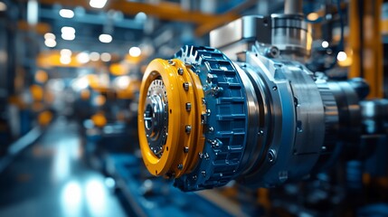 Obraz premium Close-up of industrial machinery components in a factory setting.