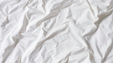 Obraz premium Crumpled white fabric texture with folds and wrinkles, creating an abstract and textured background. Ideal for bedding, textiles, or design projects.