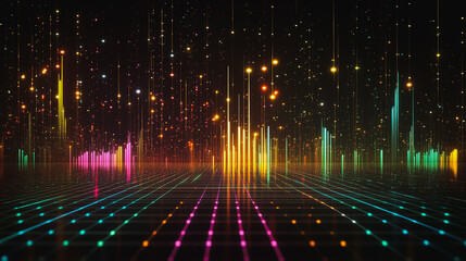 Abstract black background with 3D Colorful charts and graphs with statistics to innovative analyze business potential and forecast future development of companies growth.