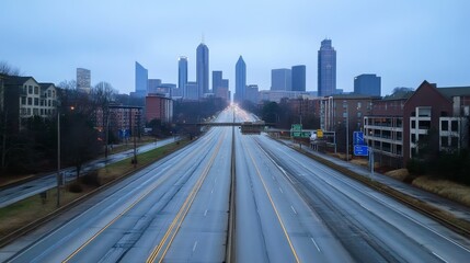 Fototapeta premium Empty express lane on highway during off-peak hours, symbolizing efficiency and opportunity in a calm, uncluttered environment.