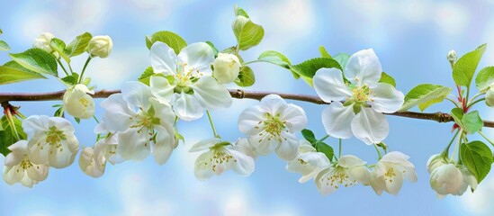 Fototapeta premium White Apple Blossoms Against Clear Blue Sky