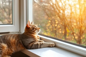 Cat Relaxing on Cozy Windowsill in Soft Light