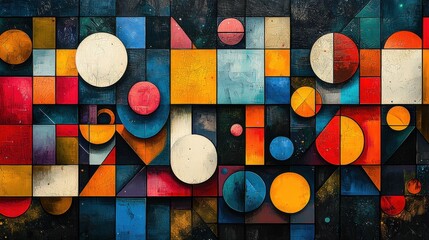 Fototapeta premium Abstract Geometric Art Colorful Squares Circles Triangles