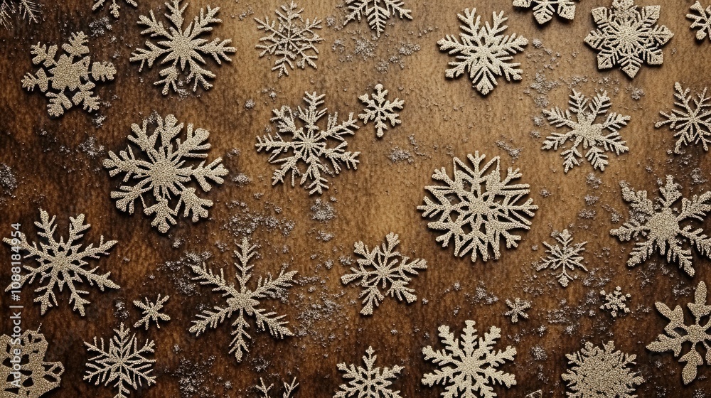 Fototapete Elegant snowflake background for Christmas, intricate winter patterns creating a soft, festive look.