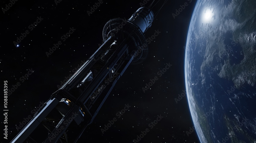 Aufkleber a next-generation space elevator reaching from earth's surface into geostationary orbit, space trans