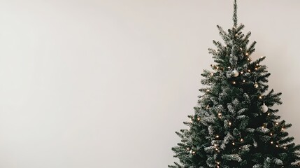 Fototapeta premium Festive Christmas tree in a cozy setting, with ample blank space on the side for custom holiday messages.