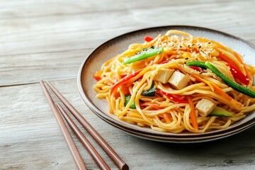 Colorful Stir Fried Noodles on a Plate