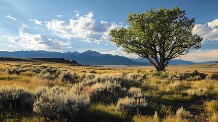 Lone Tree in a Mountain Valley Landscape