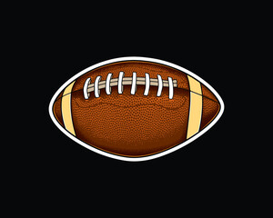 American football ball. Original vector illustration in vintage style isolated on black background. T-shirt design.