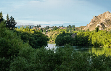 Fototapeta premium Beautiful mountains rugged in sunset sunlight Roxburgh Gorge New Zealand