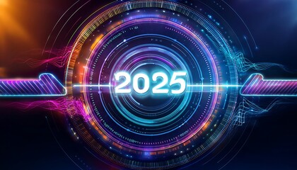 Obraz premium Progress bar digital interface design with glowing completion indicator for 2025. Generative AI