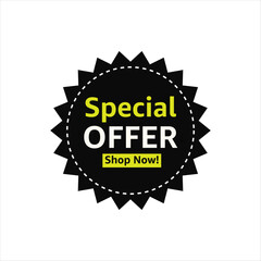 Special Offer Shop Now Black and Yellow Starburst Badge