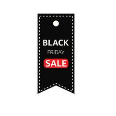 Fototapeta na wymiar Black Friday Sale Tag with White Stitching on Black Tag