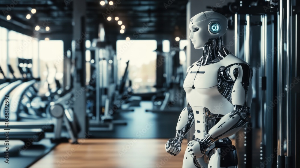 Leinwandbilder a robot providing personalized fitness training in a high-tech gym, dynamic and energetic setting wi