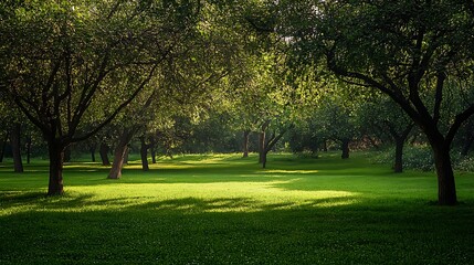 Fototapeta premium Sunlit Orchard Meadow