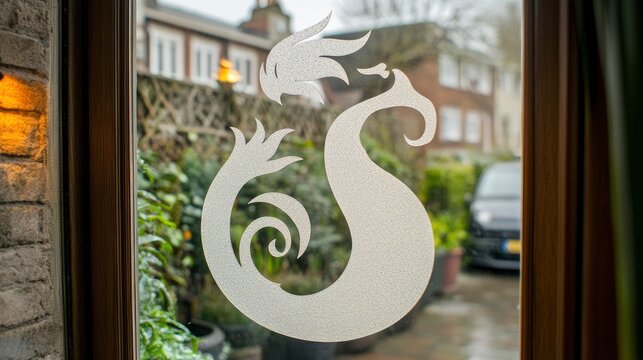 Decorative transparent window design featuring a unique dragon motif