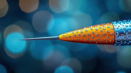 Close-up of a stylish metallic pen with a glittery design