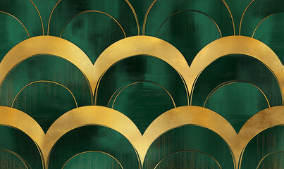 Fototapeta premium 3d abstract modern wallpaper. golden curvy lines in painting green background.
