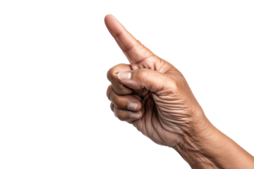 Senior Male Hand Pointing Upward on Transparent Background
