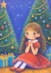 girl with christmas tree