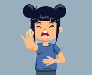 Unhappy Little Girl Suffering a Bellyache Vector Cartoon Illustration. Girl complaining about stomach pains from indigestion
