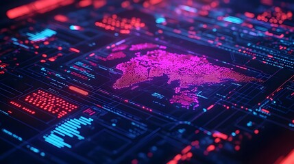 Fototapeta premium Digital World Map Interface