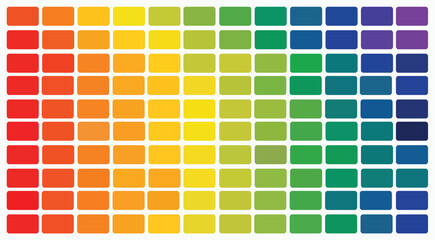 Rainbow colors abstract mosaic background with rounded corners square tiles over white, color chart designer tool texture pattern background. Color palette. Table color shades. Color harmony