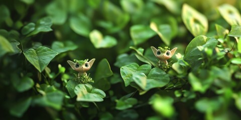 Adorable Fairy Figurines in Lush Green Foliage Fantasy Nature Scene